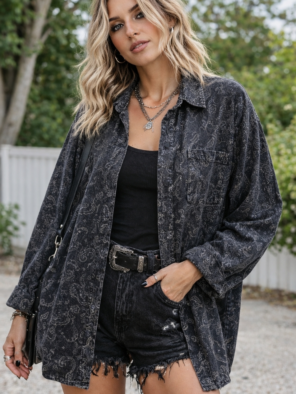 Abound Oversized Paisley Shirt Jacket XL Dark Grunge Western Boho Shacket Unisex